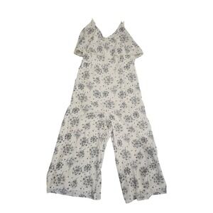 Maverick The Collection White Dandelion Floral Ruffle Wide Leg Jumpsuit Large